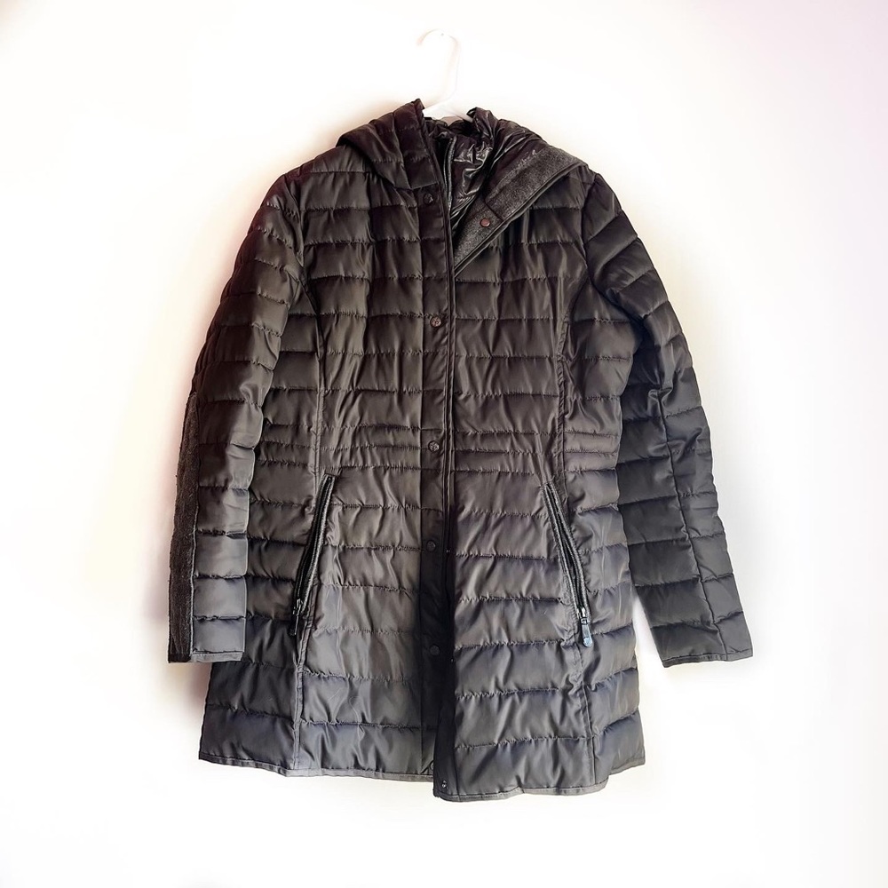 Vince Camuto puffer hooded winter coat choclate brown size medium